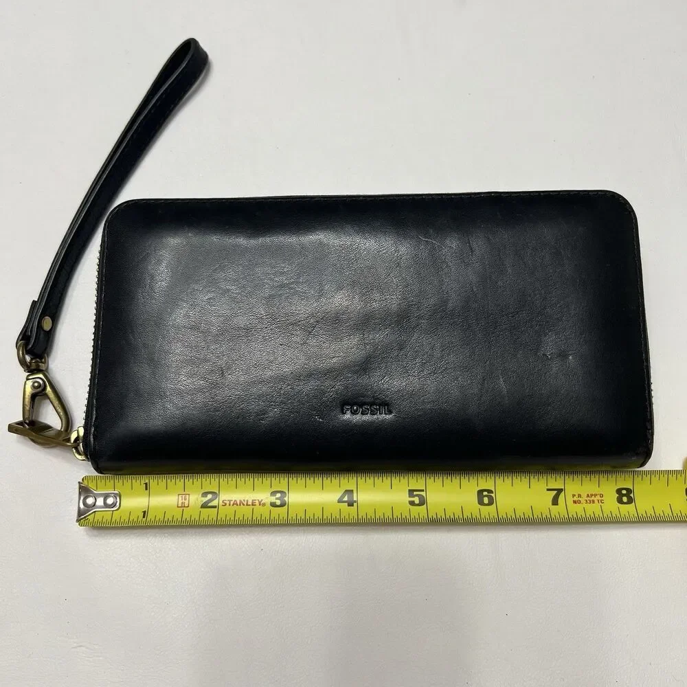 Fossil Zip Around Wristlet Emma Black RFID Large Leather Clutch Women’s Classy